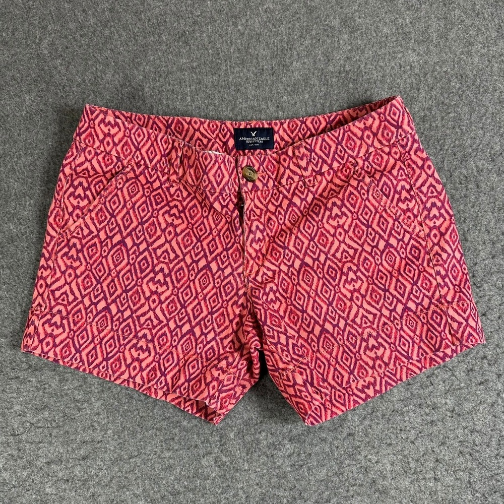 American‎ Eagle Midi Stretch Shorts Womens 8 Pink Ikat Diamond Print